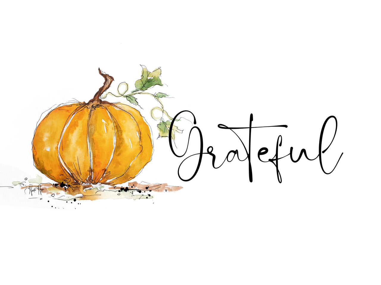 Grateful Pumpkin Watercolor Printable
