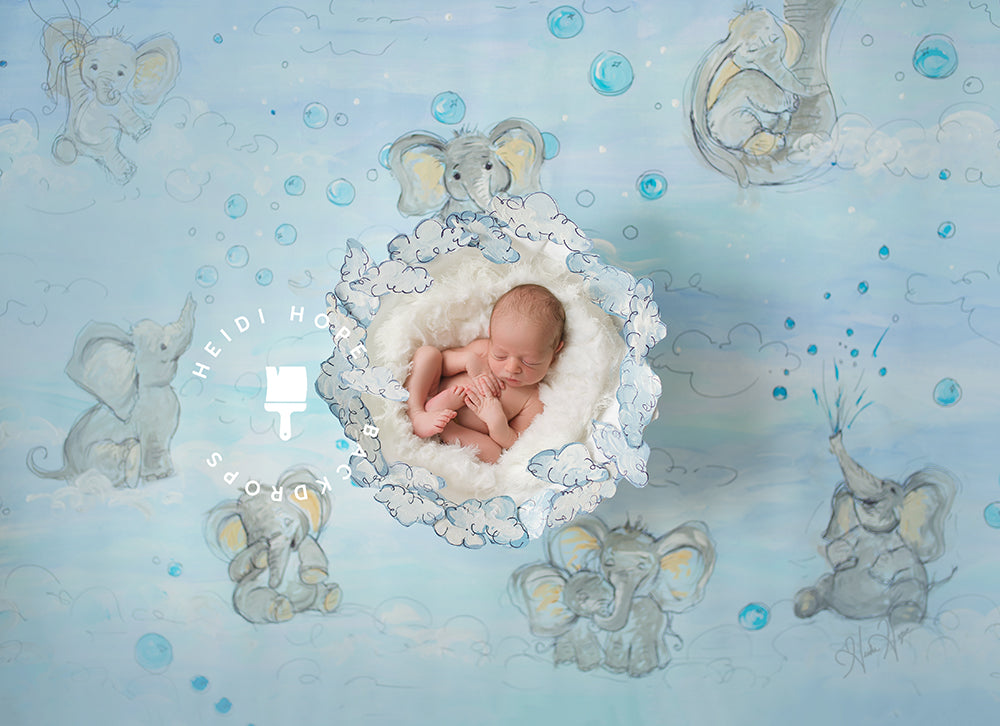 Digital Backdrop | Baby Blue Elephants