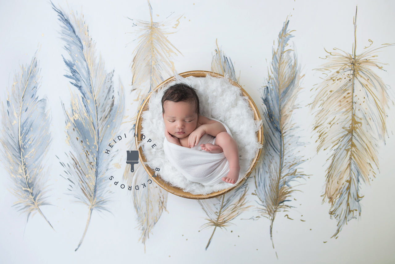 Digital Backdrop | Golden Feathers