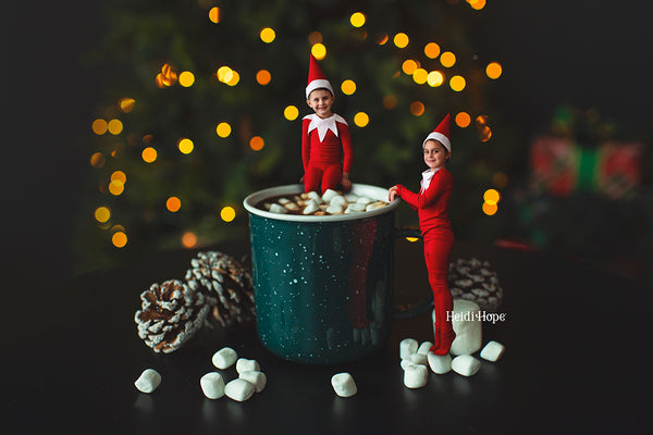 Elf on The Hot Cocoa | Holiday Digital Backdrop Bundle